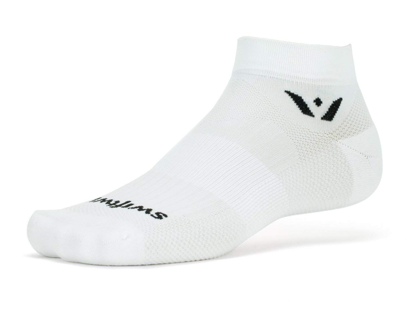 Swiftwick- ASPIRE ONE Calcetines para correr y ciclismo para hombres y mujeres, calcetines tobilleros de ajuste de compresión firme (blanco, pequeño)