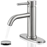 Brushed Nickel Bathroom Faucet, WINKEAR Single Hole Bathroom Faucet with Pop-up Drain and Flexible Hoses, Single Handle for Sink, Vanity, RV, Modern Farmhouse