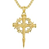 Nail Cross Necklace 925 Sterling Silver/18K Gold Plated/Black Christian Cross Pendant Jewelry for Men Women, with Stainless Steel Chain 22+2 Inch
