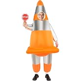 Halfjuly Inflatable Traffic Cone Costume Adult, Funny Orange Safety Construction Cone Blow Up Suit for Halloween Party
