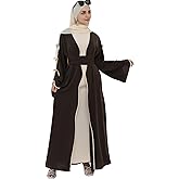 Elegant Flowy Muslim Cardigan Robe with Bow Accents Front Wave Design Abaya for Women Open Front Abaya with Belt
