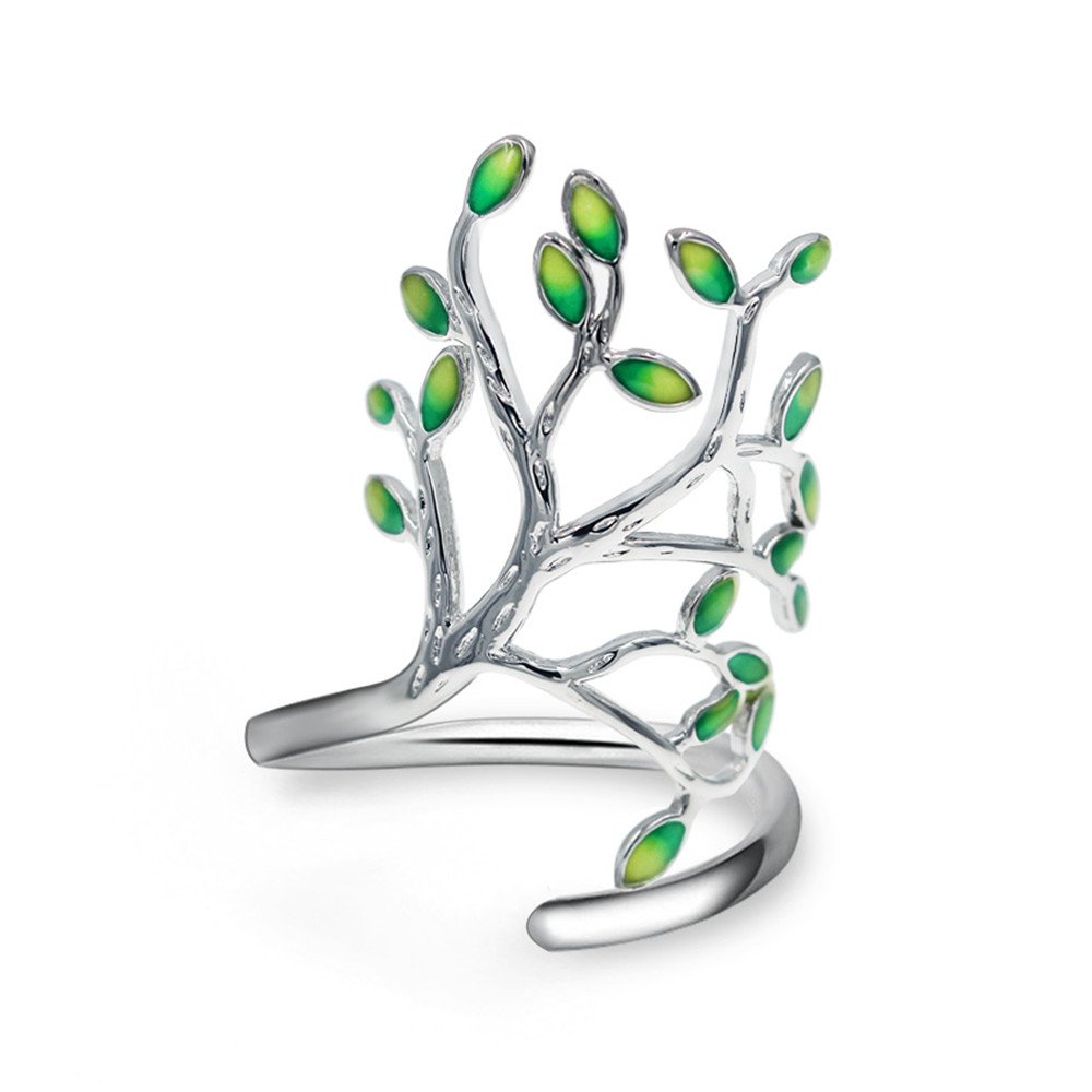 Uloveido Leaf Green Ringent Adjustable Size Fashion Rings for Summer Women Girls with Open Tree Shape HR303