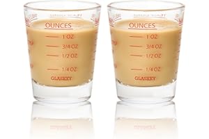 GLASKEY 2 Pack Shot Glasses Measuring Cup,Espresso Shot Glass with 4 Kind of Scale (1 OZ, 2 TBS, 6 TSP, 30 ML),Dishwasher Saf