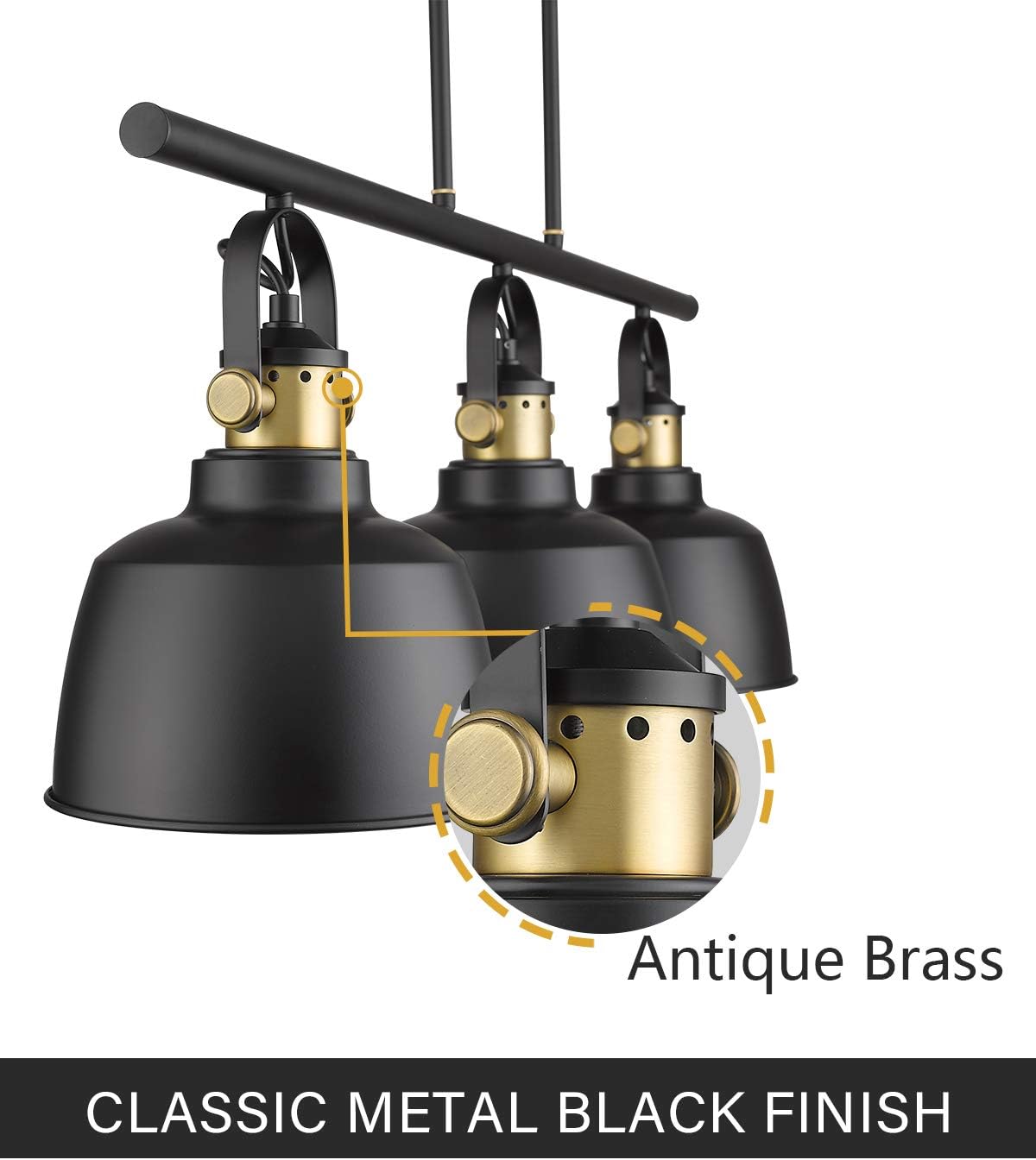 Autelo 3-Light Pendant Light, Industrial Kitchen Island Lighting Fixture with Black Metal Shade for Dining Room Kitchen H3700-3 BK - - 