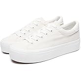 THATXUAOV Womens Platform Sneakers White Tennis Shoes Casual Low Top Fashion Sneakers