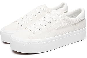 THATXUAOV Womens Platform Sneakers White Tennis Shoes Casual Low Top Fashion Sneakers