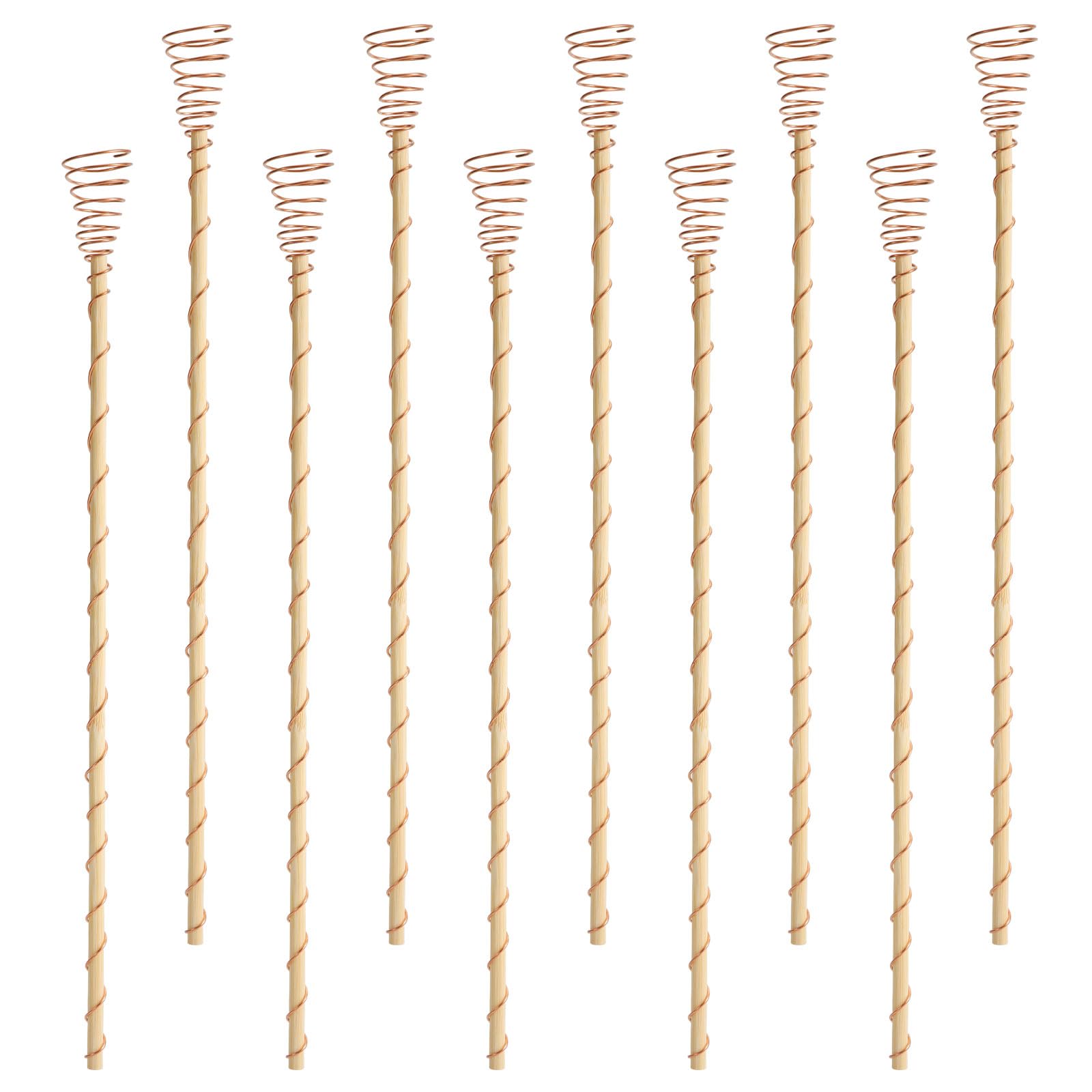 NQEUEPN Copper-Wrapped Wooden Rod Plant Stakes, 10pcs, 16.5" Long, Copper Color, Wood Material, Garden Stake, Electro Culture Antenna for Accelerated Plant Growth