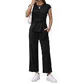 Casly Lamiit 2 Piece Set for Women Summer Casual Cap Sleeve Top with Belted Tie Crop Wide Leg Pants Travel Airport Outfit