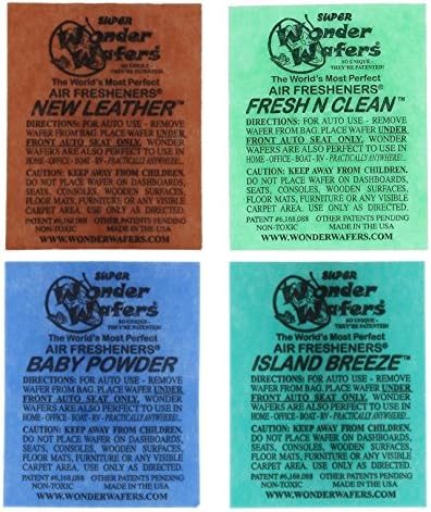 Wonder Wafers Air Fresheners 100ct. Individually Wrapped, Freshness Variety Pack (Island Breeze, New Leather, Baby Powder, Fresh N' Clean - 25 of ea)