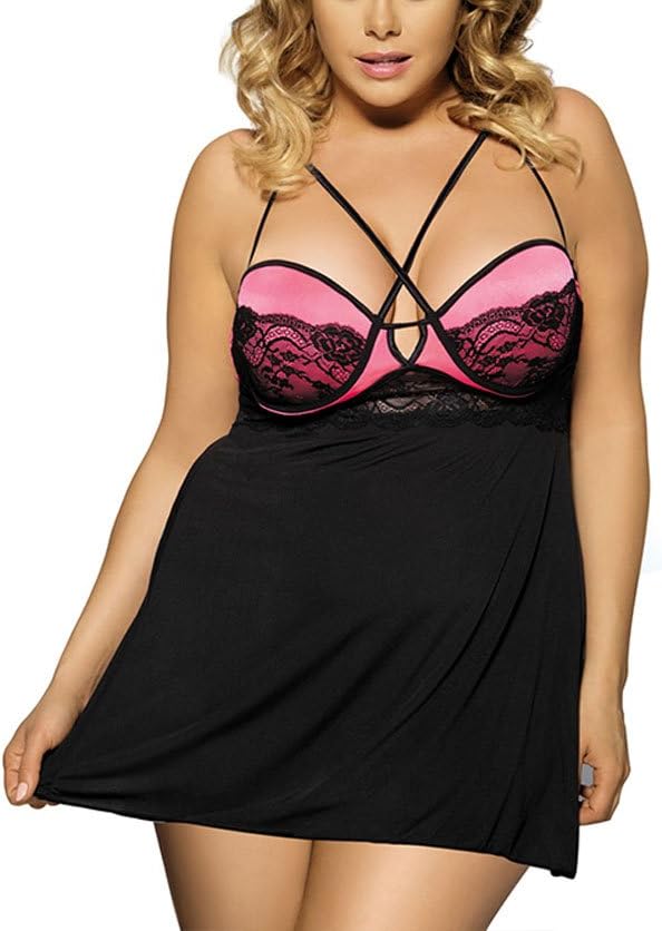 YAXIUFEN Sexy Women Lingerie Crothless Chemise Dress Silk Satin Patchwork Nightwear