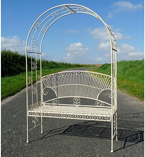 Amazon De Gartenbank Rosenbogen Mit Tor Rosen Sitzbank Uberdachte Kleine Gloriette Oder Pergola Aus Eisen Weiss Vanille 45 X 124 X 195 Cm