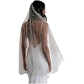 EllieWely Pearl Wedding Bridal Veil With Metal Comb
