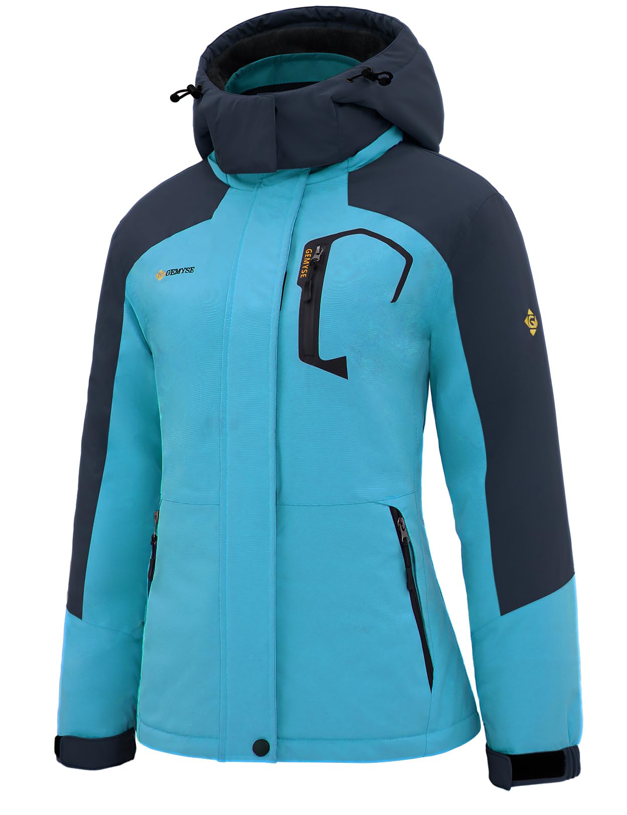 GEMYSE Women's Ski Snow Jacket Warm Winter Waterproof Coat Snowboard Rain Jacket Hooded Windproof Windbreaker（Acid Blue,Medium） Image