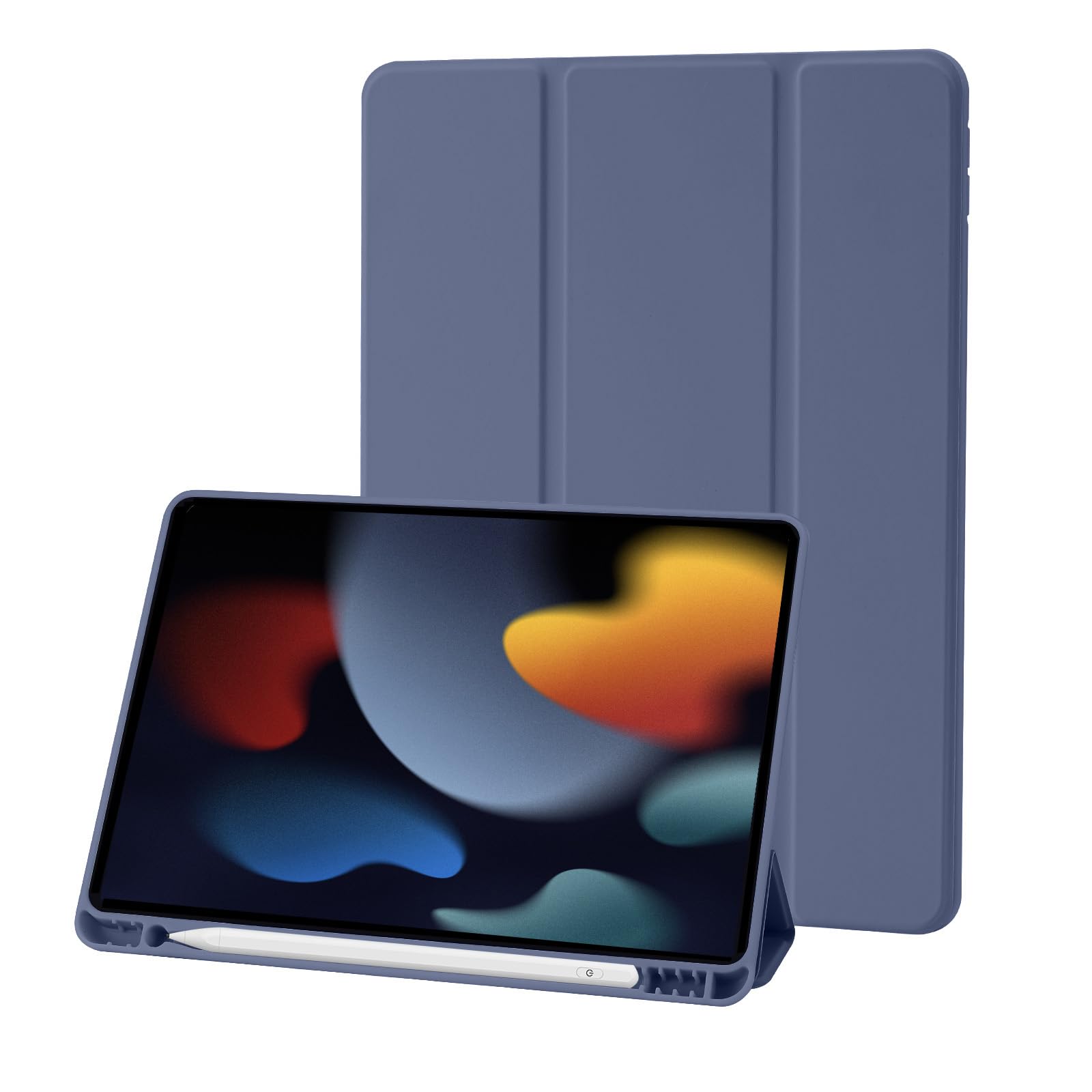 Cover Compatible with iPad 9 8 7 Generation (10.2 Inch, 2021/2020/2019 Model), Supports Pencil Charge 2nd Gen, Car Wake Up/Sleep (Blue Grey)