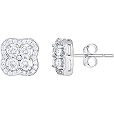 Sterling Silver Womens Cubic-Zirconia Clover Good Luck Stud Earrings