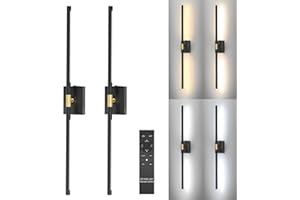 10000mAh Battery Operated Wall Sconces - Set of 2 Rechargeable Wall Lights with Remote Control, 360°Rotate Dimmable Black Gol
