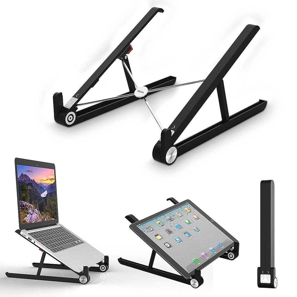 Laptop Stand,Elekin Adjustable Stand for Desk, Portable Light-weight Holder for Laptop/Notebook/Thinkpad/MacBook Pro/air, Foldable,Universal Stand size 11 inch -15.6 inch-Black