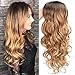 AISI QUEENS Long Curly Wavy Wigs for Women Ombre Brown Wigs Heat Resistant Synthetic Wig Natural Looking Party Wigs