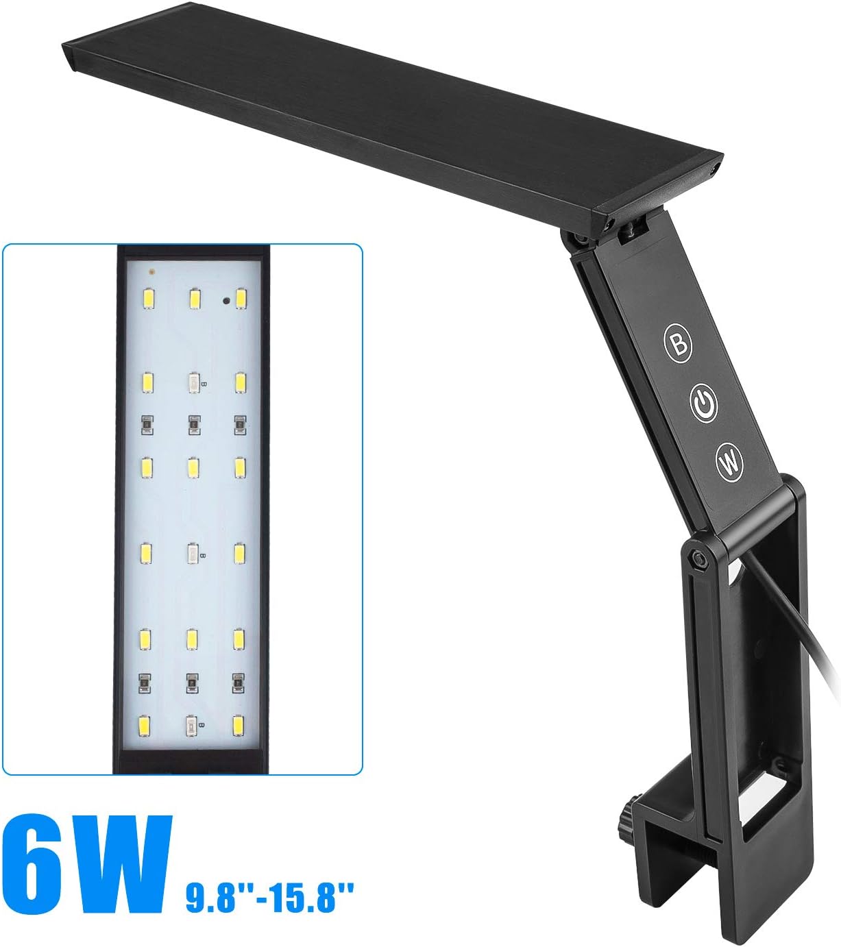 FTALGS LED Aquarium Light Clamp Kit Aquarium Plants Blue and White Fish Tank Lamp Bracket with Touch Control and 3 Dimmable Modes (9.8''x15.8'')