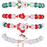 QUSIJIA 6 Pcs Christmas Holiday Party Bracelets for Women Charms Stackable Beaded Stretch Bracelet Gifts Set