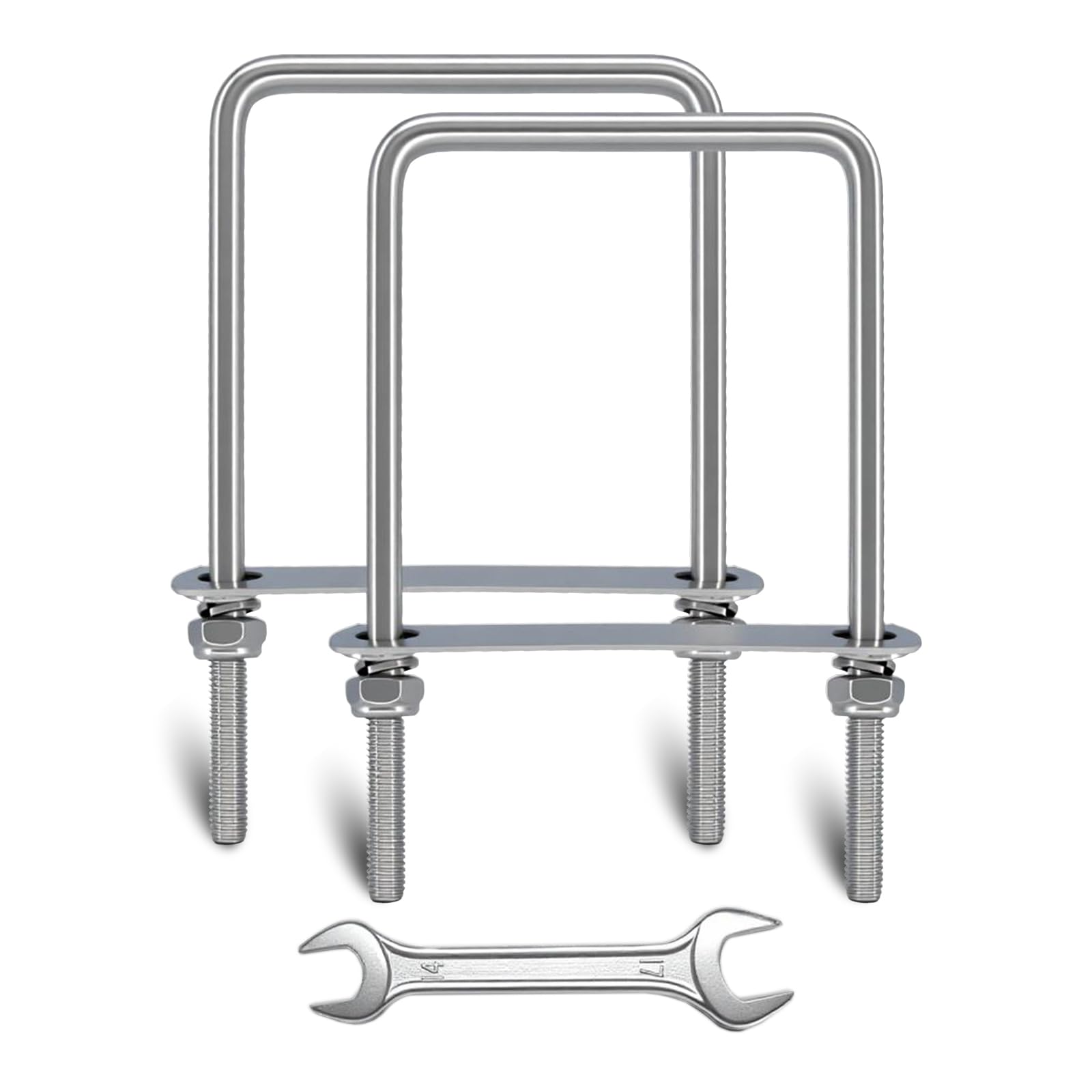 View 1 of 2 Sets Square U Bolts 4 inch Wide, Sunxer Tool Stainless Steel U Clamp with Nyloc Nuts Washers and Plates for Pipe Beam Trailer (M10 x 100mm x 180mm)