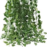 87 Feet-12 Pack Artificial Ivy Leaf Garland Plants Vine for Hanging Wedding Garland Fake Foliage Flowers Home Kitchen Garden Office Wedding Wall Decor