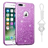 Hanlesi Shiny Gradient Bling Crystal Clear Slim 3 Layer Hybrid Translucent TPU Protective Case for iPhone 7 Plus, Purple