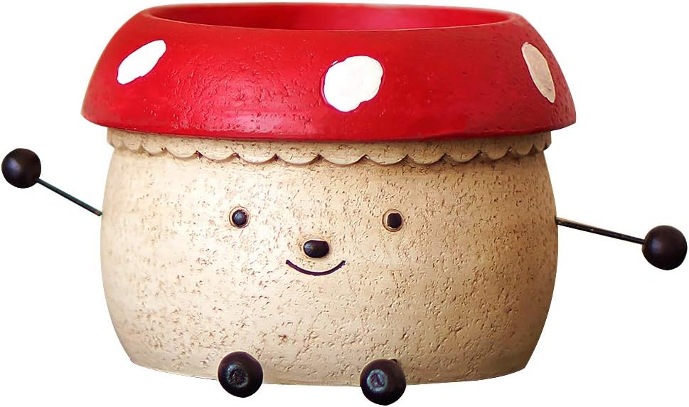 Cinf Mushroom Flower Pots Doll Shaped Resin Garden Pots Cute Green Plants Flower Pot Lovely Pen Container Modern Decorative Planter Pot for Outdoor or Indoor Garden Flower Plant Cactus Bonsai