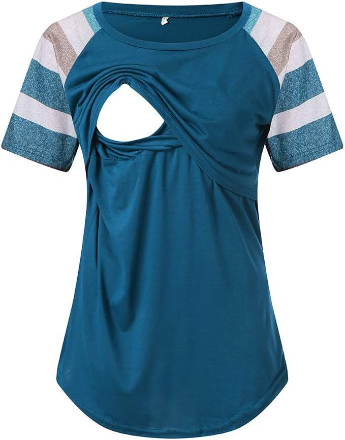 Women's Maternity Layered Nursing Tops Solid Short/Long Sleeve Henley V Neck T-Shirts Breastfeeding Blouse