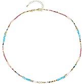 BXDA Gold Seed Beaded Necklaces for Women, Boho Handmade Adjustable Colorful Beads Choker Summer Beach Jewelry Gift.