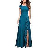 MUSHARE Women's Cocktail Dresses with Pockets Ruffled Sexy Split Party Long Formal Dress