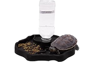Aufeeky 2 in 1 Reptile Water Dish & Food Dish with Bottle, Automatic Refilling Water Bowl for Tortoise Hermit Crab Turtle Bearded Dragon Lizard Gecko Frog, Large Reptiles Feeding Dispenser(Coffee)