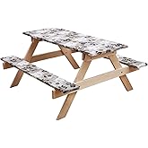 FORCHEER Picnic Table Cover with Bench Covers, 6ft Waterproof Elastic Fitted Outdoor Tablecloth with Double Bench Cover,72inch Patio Tablecloth