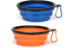 MODOKER Collapsible Dog Bowl 2 Pack, 650ml Foldable Dog Travel Bowls Replacement, Portable Dog Water Food Bowl with Clasp, Pet Cat Feeding Cup Dish for Traveling, Walking, Hiking (Blue+Orange)