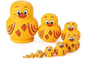 Cessfle 10 Layers Wooden Yellow Duck Handmade Russian Nesting Dolls Toys, Cute Lovely Animal Matryoshka Stacking Dolls Home Decor, Educational Learning Toys for Adults…