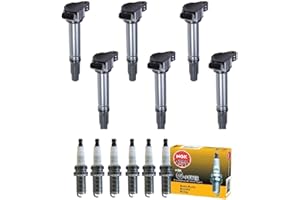 Hikaru Parts Ignition Coil Pack UF487 & NGK Spark Plug Replacement For Toyota Sienna Camry Highlander RAV4 Avalon Tundra 3.5 3.5L V6 2007 2008 2009 2010 2011 2012 2013 2014 2015 Set of 6