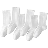 ULEEMARK 6 Pairs Girl Ruffle Socks for 4T-10T, Versatile Girls Frilly Dress Crew Socks