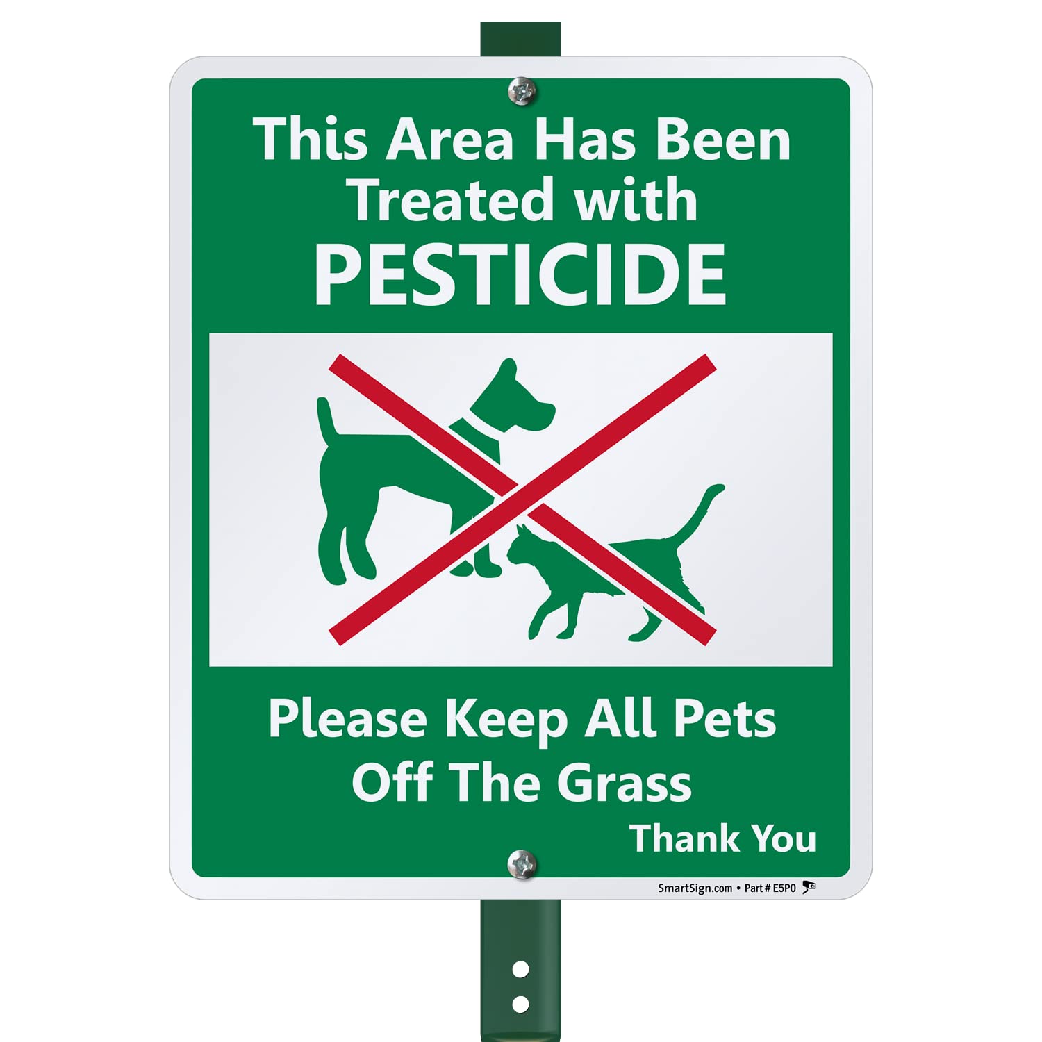 SmartSign "Area Treated with Pesticides, Keep Pets Off Grass" Sign for Lawn | 10" x 12" Aluminum Sign with 3' Stake
