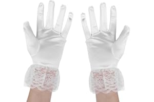 IBLUELOVER Fancy Gloves for Special Occasion Dress Formal Wedding Pageant Party Flower Girl Gloves Lace Princess Short Gloves with Bows