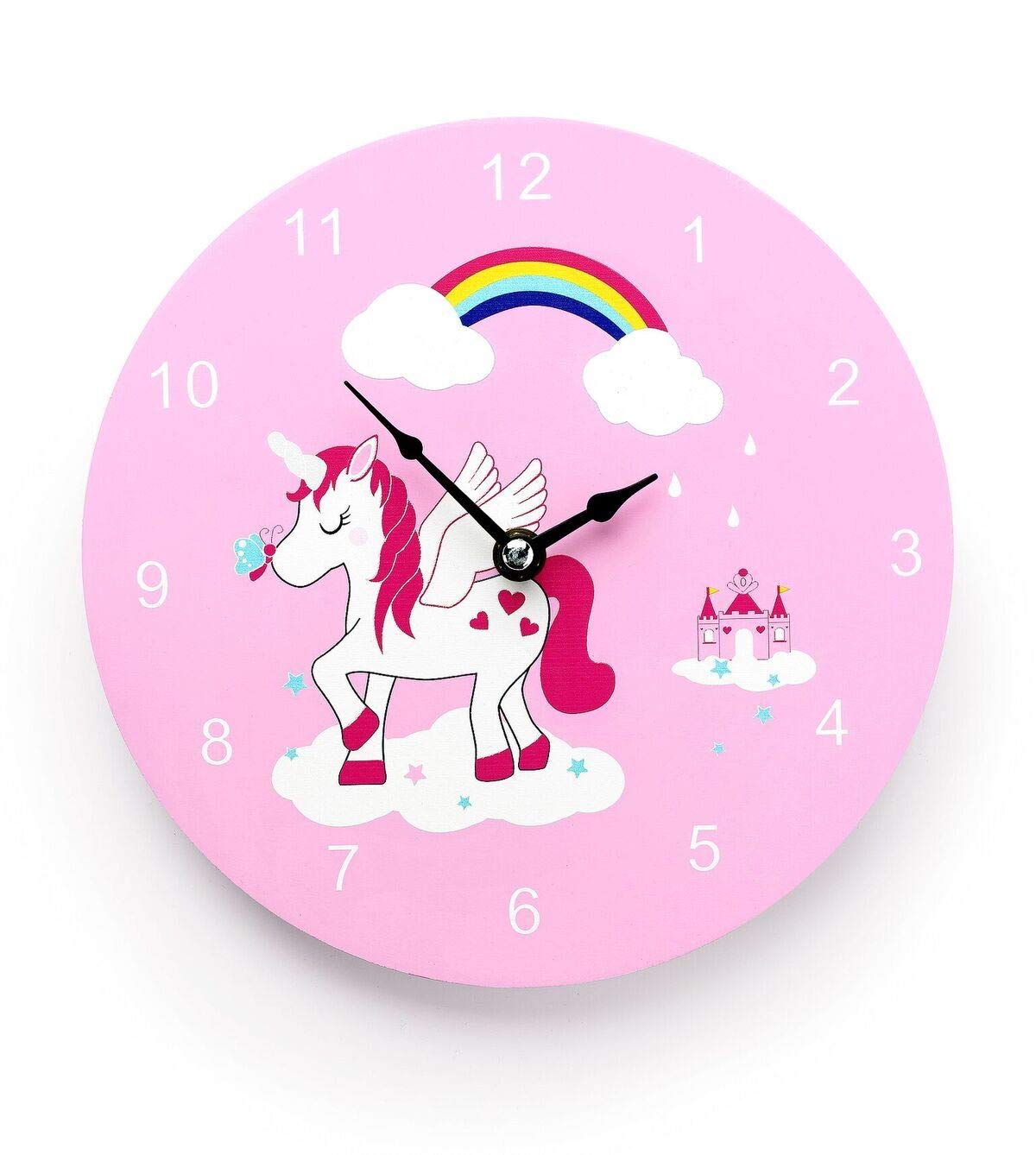 Mousehouse Gifts - Kids Working Wooden Wall Clock, Handcrafted Children's Clock for Boys' and Girls' Bedrooms - Unicorn Theme