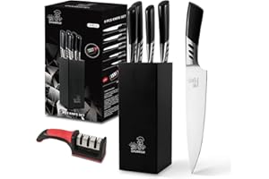 CHUSHIJI Knife Block Set,7 Pieces Knives Set for Kitchen,Knife Set with Block, Premium Stainless Steel Cooking Knife Set for 