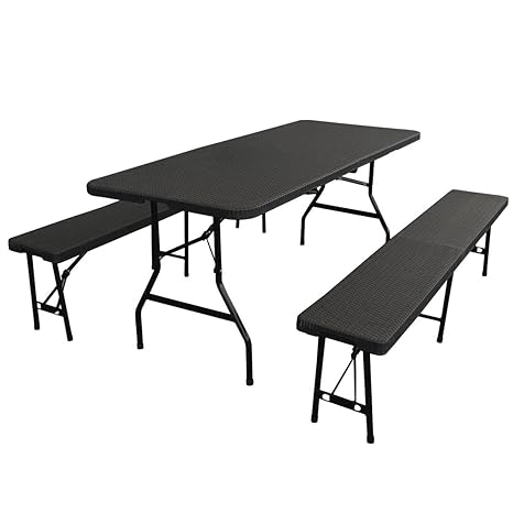 SVITA Buffettisch Kombi mit Tisch und Bank Bierbank Klapptisch Esstisch Camping-Set 180cm (Garnitur, Schwarz)