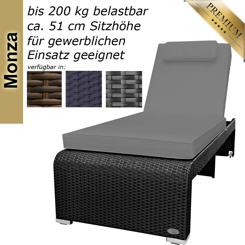 Rattan Gartenliege inkl 80 cm Lehne 5Fach verstellbar Schwarz mit