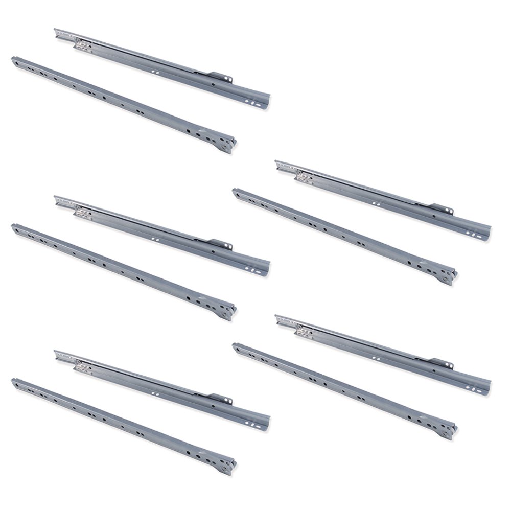 Emuca - Drawer runners 450mm (17,7 inch) with partial extension in silver grey colour, set of 5 sliders for drawer