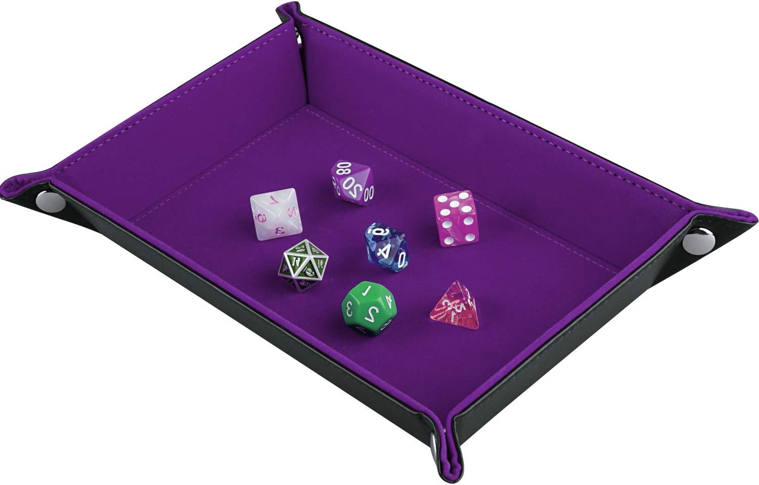 SIQUK Tablero de Dados de Doble Cara, Plegables de Cuero de PU y sostenedor de Dados de Terciopelo Violeta Oscuro para Mazmorras y Dragones Juego de Dados RPG D & D y Otros Juegos de Mesa