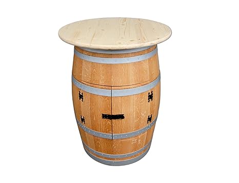 Temesso Wine Barrel Wine Bar Oiled And Silver With Table Top