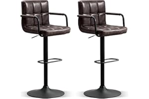 Furniliving Bar Stools Set of 2 with Backrest, Modern Square PU Leather Chairs with Armrest Adjustable Kitchen Counter Barsto