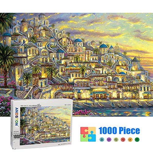 Jigsaw Puzzles for Adults 1000 Piece Puzzle for Adults 1000 Piece - Romantic Greek Town - 1000 Piece Puzzle Large Wooden Puzzles Kids Educational Game Toys Gift for Home Wall Decoration