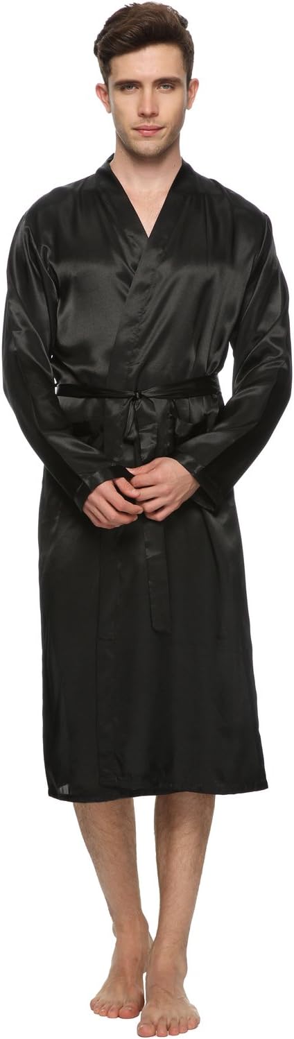 FAYBOX BRIDAL Men Satin Robe Long Bathrobe Lightweight Dressing Gowns