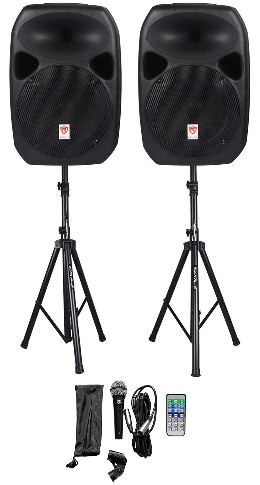 Rockville RPG122K Dual 12" Powered Speakers, Bluetooth+Mic+Speaker
